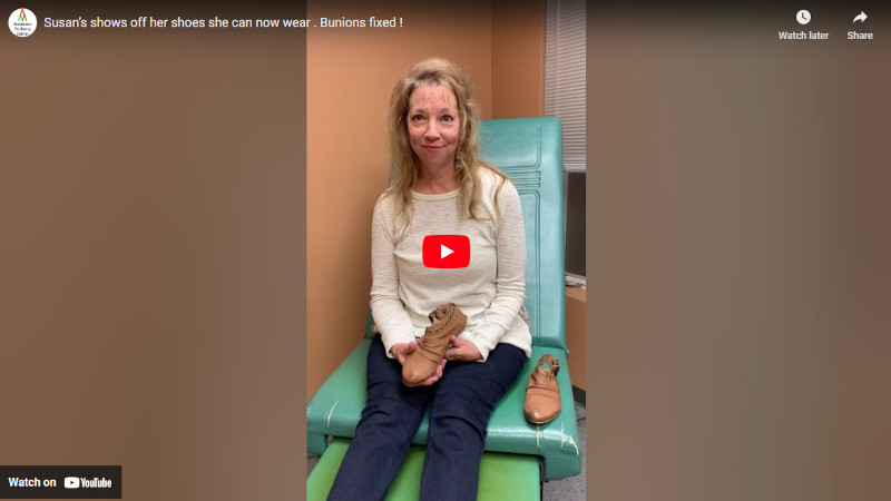Susan’s shows off her shoes she can now wear . Bunions fixed !